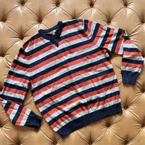 Men’s Striped Pull Over Sweater, Blue, Grey and Orange, Size: XL